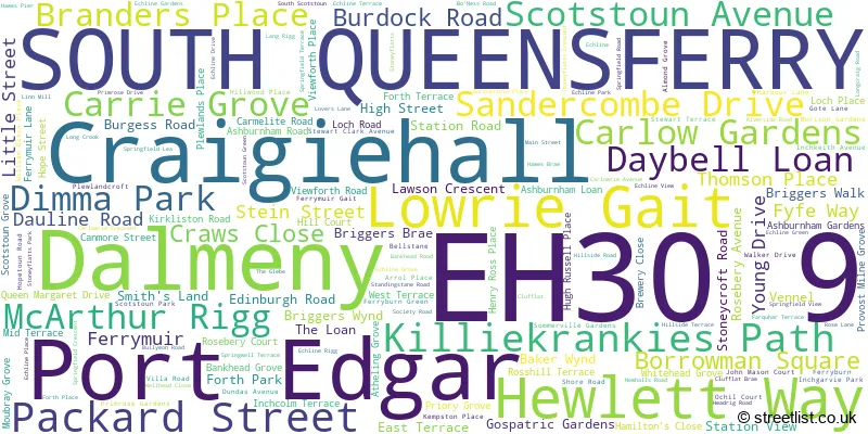 A word cloud for the EH30 9 postcode